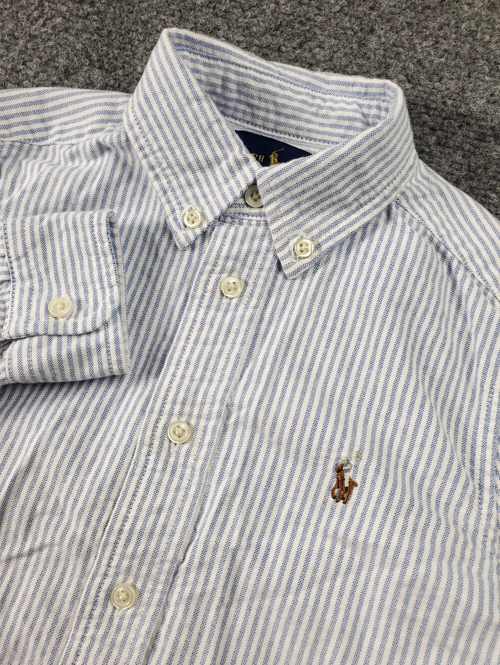 Ralph Lauren Kids Button Down Shirt Boys Size 5 Blue White Pinstripe Pony Preppy